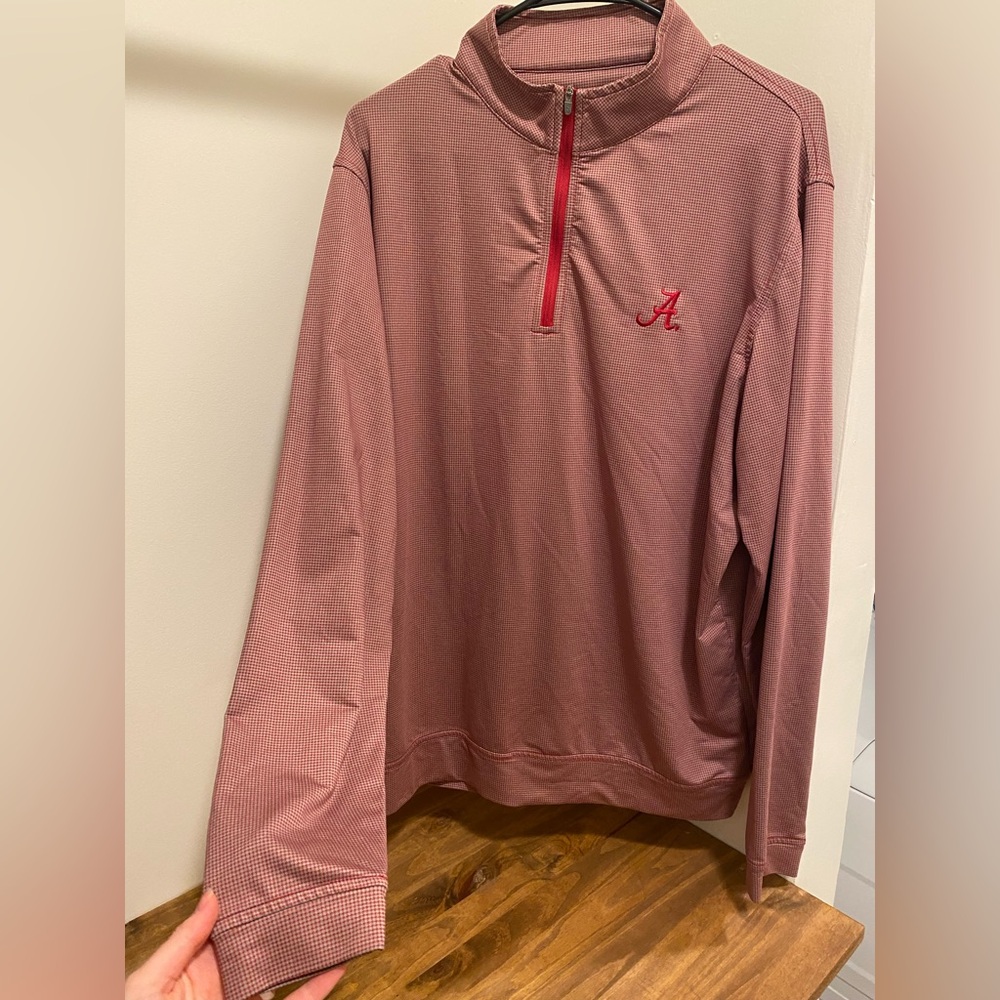 Peter Millar Alabama - Red Houndstooth  Quarter-Zip Pullover